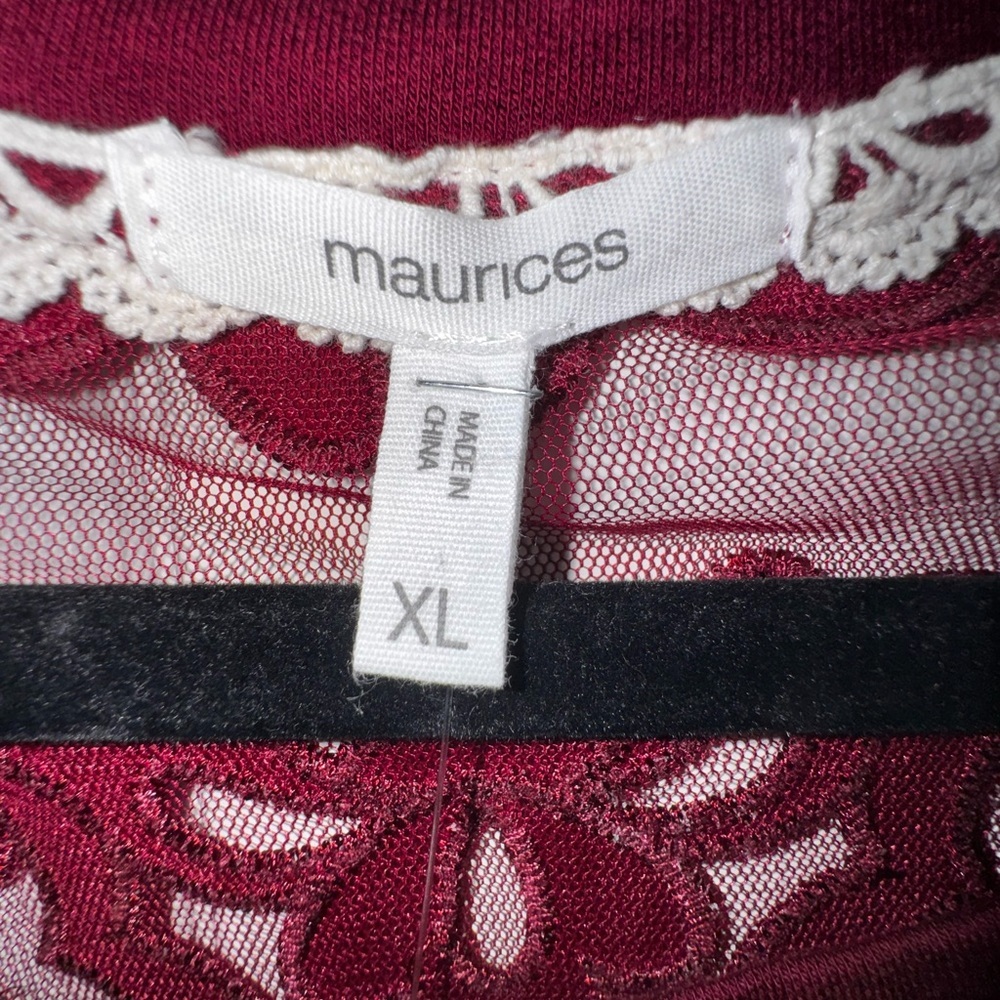 Maurice’s Women's Burgundy Lace Sleeve Top - Picture 3 of 4